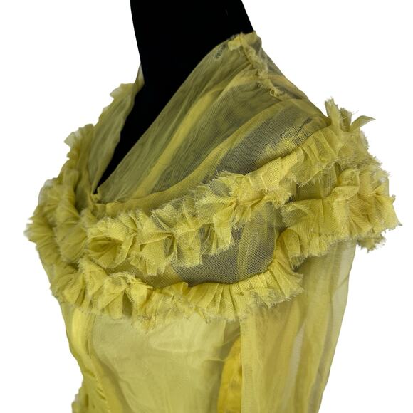 Vintage 1930s Yellow Ruffled Sheer Gown & Slip Set AS IS Project Piece Small - Picture 6 of 16